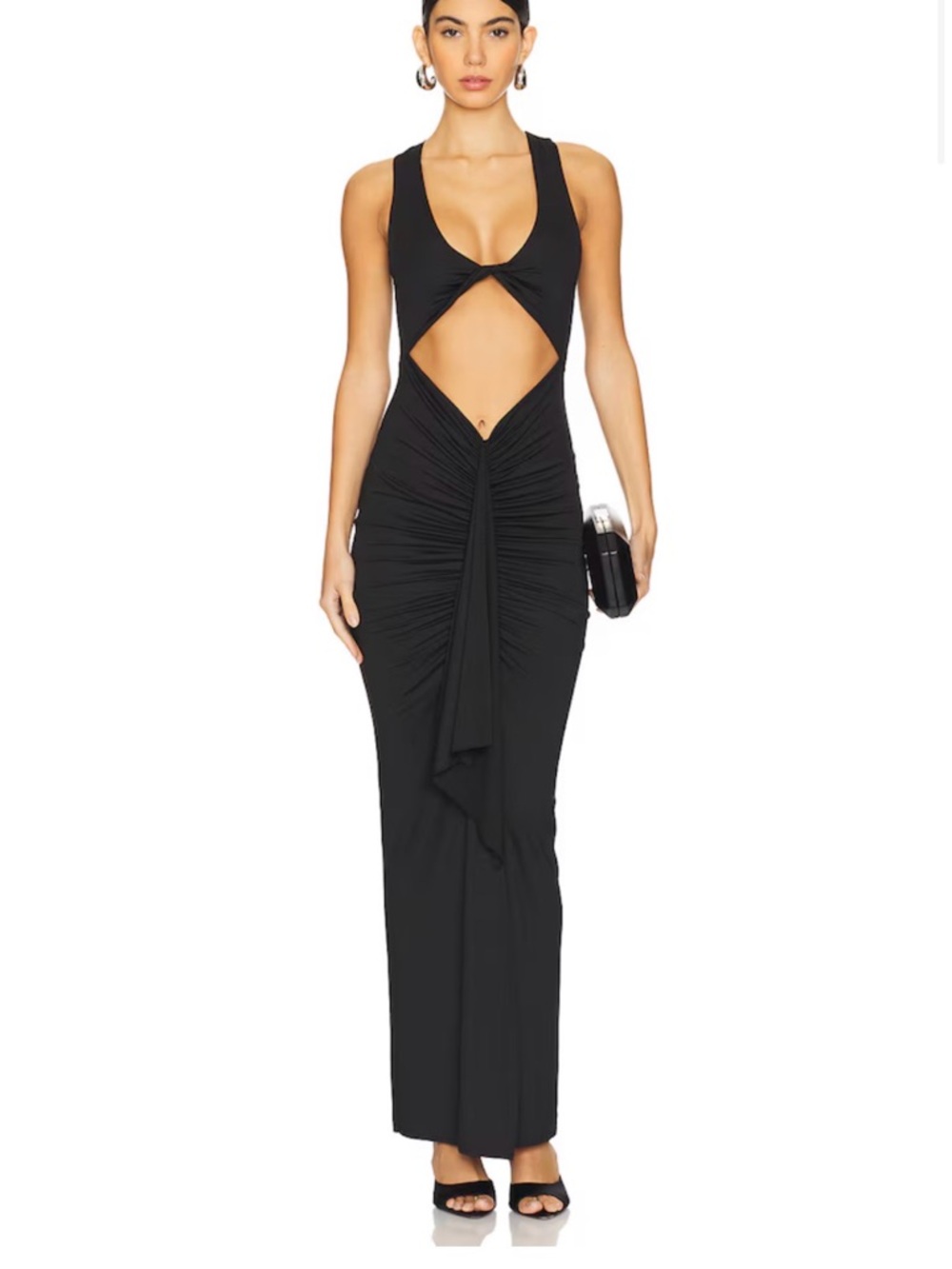 superdown Black Cutout Knot Ruched Maxi Dress